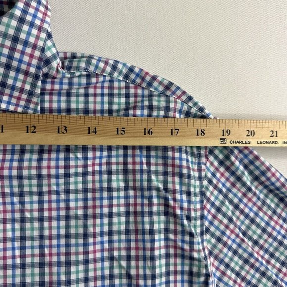 Peter Millar Summer Comfort Men’s Large Blue White Long Sleeve Button Up Plaid - Picture 5 of 8